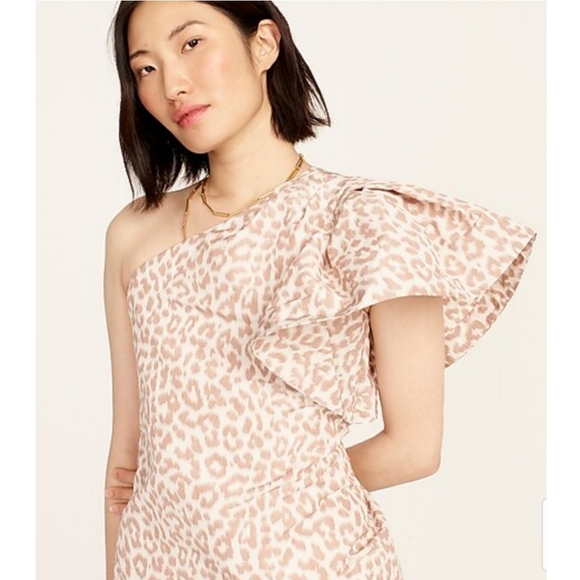 41 J.Crew One-shoulder ruffle dress in Italian ikat leopard - Picture 2 of 7